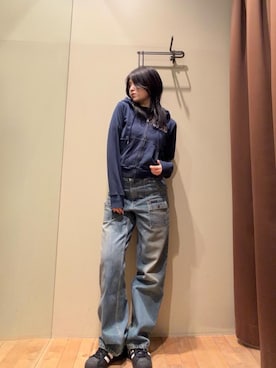 「HYSTERIC GLAMOUR（ヒステリックグラマー）のSUPER HYS ショート丈パーカー（パーカー、ブルー系）」を使った、NANAMIさん（レディース・160cm）の春コーディネート