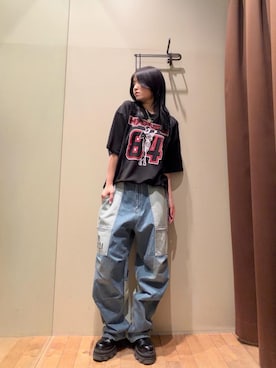 「HYSTERIC GLAMOUR（ヒステリックグラマー）のHYSTERIC 84 Tシャツ（Tシャツ/カットソー、ブラック系）」を使った、NANAMIさん（レディース・160cm）の春コーディネート