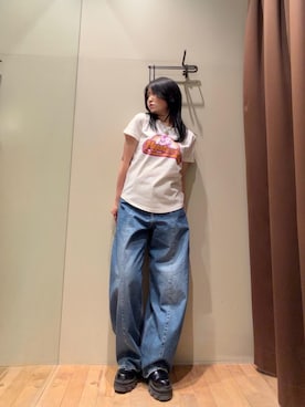 「HYSTERIC GLAMOUR（ヒステリックグラマー）のLIVING IN THE RAINBOW Tシャツ（Tシャツ/カットソー、ホワイト系）」を使った、NANAMIさん（レディース・160cm）の春コーディネート