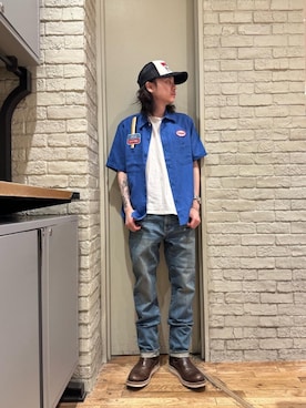 「シャツ 」｜「アイテム（キャップ）」を使った、Mitsuさん（メンズ・170cm）の春コーディネート