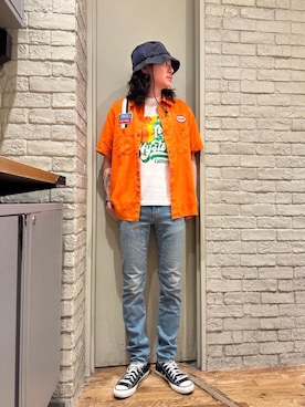 「シャツ 」｜「アイテム（帽子）」を使った、Mitsuさん（メンズ・170cm）の夏コーディネート