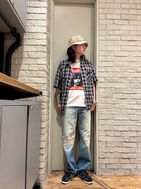 「シャツ 」｜「アイテム（帽子）」を使った、Mitsuさん（メンズ・170cm）の夏コーディネート