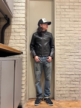 「HYSTERIC GLAMOUR（ヒステリックグラマー）のアイテム（ライダースジャケット）」を使った、Mitsuさん（メンズ・170cm）の秋コーディネート