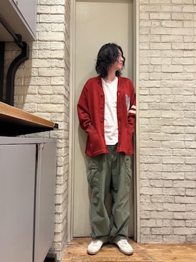 SEE NO EVIL刺繍 レタードカーディガンを使った人気ファッション