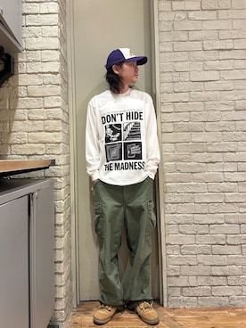 「アイテム（キャップ、パープル系）」を使った、Mitsuさん（メンズ・170cm）の秋コーディネート