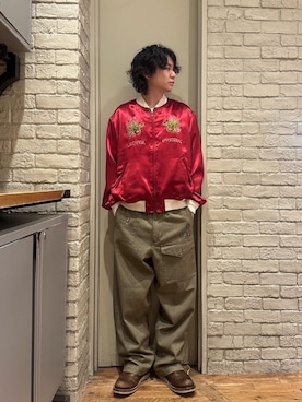 「アイテム（ブルゾン、レッド系）」を使った、Mitsuさん（メンズ・170cm）の秋コーディネート