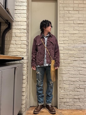 「HYSTERIC GLAMOUR（ヒステリックグラマー）のロゴスタッズ フリンジミニバッグ（ショルダーバッグ）」を使った、Mitsuさん（メンズ・170cm）の秋コーディネート