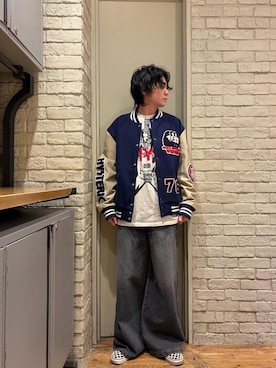 「アイテム（スタジャン）」を使った、Mitsuさん（メンズ・170cm）の冬コーディネート