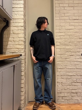 「HYSTERIC GLAMOUR（ヒステリックグラマー）のWAP加工 バギーストレートパンツ（デニムパンツ、ブルー系）」を使った、Mitsuさん（メンズ・170cm）の春コーディネート
