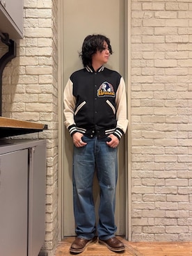 「HYSTERIC GLAMOUR（ヒステリックグラマー）のWAP加工 バギーストレートパンツ（デニムパンツ、ブルー系）」を使った、Mitsuさん（メンズ・170cm）の春コーディネート