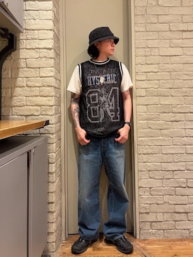 「HYSTERIC GLAMOUR（ヒステリックグラマー）のGUITAR GIRL ボールチェーンネックス（ネックレス、シルバー系）」を使った、Mitsuさん（メンズ・170cm）の春コーディネート