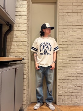 「HYSTERIC GLAMOUR（ヒステリックグラマー）のMETAL WOMAN メッシュキャップ（キャップ、ブラック系）」を使った、Mitsuさん（メンズ・170cm）の春コーディネート