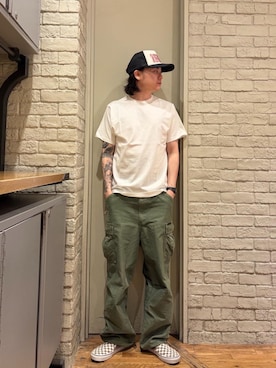 「HYSTERIC GLAMOUR（ヒステリックグラマー）のHYPNOTIZED LOGO ラインストーンメッシュキャップ（キャップ、ブラック系）」を使った、Mitsuさん（メンズ・170cm）の夏コーディネート