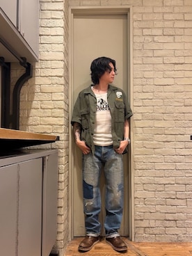 「HYSTERIC GLAMOUR（ヒステリックグラマー）のGUITAR GIRL ボールチェーンネックス（ネックレス、シルバー系）」を使った、Mitsuさん（メンズ・170cm）の夏コーディネート
