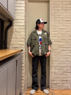 「HYSTERIC GLAMOUR（ヒステリックグラマー）のGUITAR GIRL メッシュキャップ（キャップ、ブラック系）」を使った、Mitsuさん（メンズ・170cm）の夏コーディネート