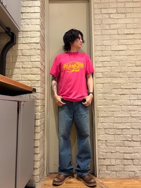 「HYSTERIC GLAMOUR（ヒステリックグラマー）のWAP加工 バギーストレートパンツ（デニムパンツ、ブルー系）」を使った、Mitsuさん（メンズ・170cm）の夏コーディネート