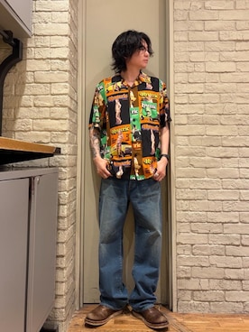 「HYSTERIC GLAMOUR（ヒステリックグラマー）のWAP加工 バギーストレートパンツ（デニムパンツ、ブルー系）」を使った、Mitsuさん（メンズ・170cm）の夏コーディネート