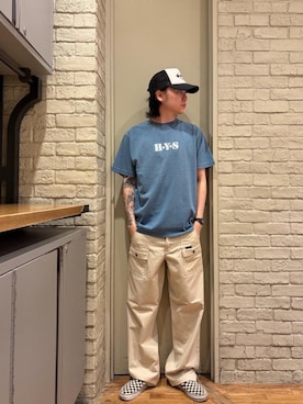 「HYSTERIC GLAMOUR（ヒステリックグラマー）のFUZZ MASTER Tシャツ（Tシャツ/カットソー、ブルー系）」を使った、Mitsuさん（メンズ・170cm）の夏コーディネート