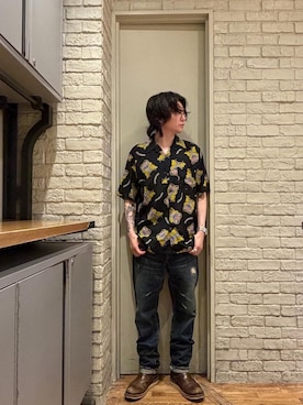 「HYSTERIC GLAMOUR（ヒステリックグラマー）のLEVITATED GIRL柄 オープンカラーシャツ（シャツ/ブラウス、ブラック系）」を使った、Mitsuさん（メンズ・170cm）の夏コーディネート