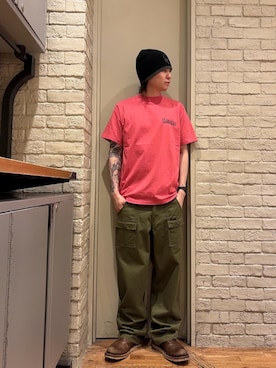 「HYSTERIC GLAMOUR（ヒステリックグラマー）のSURF BAND Tシャツ（Tシャツ/カットソー、ピンク系）」を使った、Mitsuさん（メンズ・170cm）の夏コーディネート