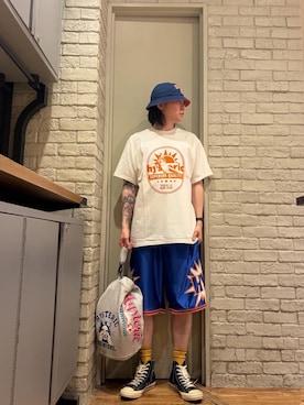 「HYSTERIC GLAMOUR（ヒステリックグラマー）のGUITAR GIRL スケーターソックス（ソックス/靴下、イエロー系）」を使った、Mitsuさん（メンズ・170cm）の夏コーディネート