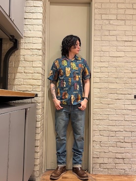 「HYSTERIC GLAMOUR（ヒステリックグラマー）のHYS SP加工 スリムストレートデニムパンツ（デニムパンツ、ブルー系）」を使った、Mitsuさん（メンズ・170cm）の夏コーディネート