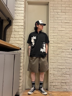 「HYSTERIC GLAMOUR（ヒステリックグラマー）のDEVIL WOMAN プルオーバーシャツ（シャツ/ブラウス、ブラック系）」を使った、Mitsuさん（メンズ・170cm）の夏コーディネート