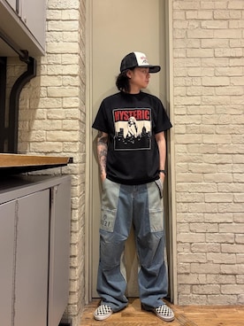 「HYSTERIC GLAMOUR（ヒステリックグラマー）のHYSTERIC 0321 ニータックワイドパンツ（その他パンツ、ブルー系）」を使った、Mitsuさん（メンズ・170cm）の夏コーディネート
