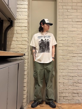 「HYSTERIC GLAMOUR（ヒステリックグラマー）のWOMAN ON SKULL PICK ネックレス（ネックレス、シルバー系）」を使った、Mitsuさん（メンズ・170cm）の夏コーディネート