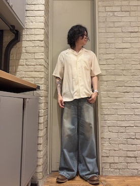 「HYSTERIC GLAMOUR（ヒステリックグラマー）のデニムワイドパンツ（デニムパンツ、ブルー系）」を使った、Mitsuさん（メンズ・170cm）の夏コーディネート
