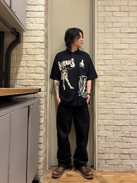 「HYSTERIC GLAMOUR（ヒステリックグラマー）のMETAL GUID ポロシャツ（ポロシャツ、ブラック系）」を使った、Mitsuさん（メンズ・170cm）の夏コーディネート