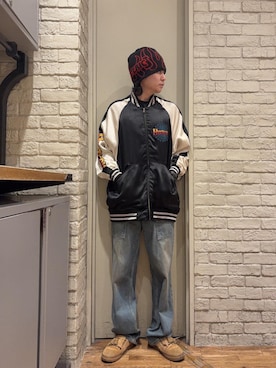 「HYSTERIC GLAMOUR（ヒステリックグラマー）のFIRE HYSTERIC ビーニー（ニットキャップ/ビーニー、ブラック系）」を使った、Mitsuさん（メンズ・170cm）の秋コーディネート