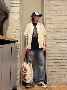 「HYSTERIC GLAMOUR（ヒステリックグラマー）のSPEEDSTER HEAVY METAL オープンカラーシャツ（シャツ/ブラウス、ホワイト系）」を使った、Mitsuさん（メンズ・170cm）の秋コーディネート