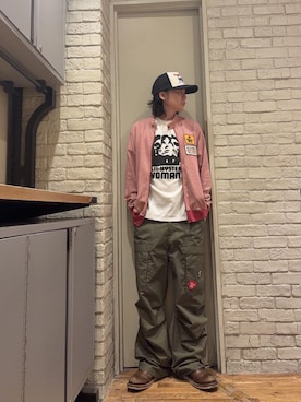「HYSTERIC GLAMOUR（ヒステリックグラマー）のミリタリーカーゴパンツ（カーゴパンツ、グリーン系）」を使った、Mitsuさん（メンズ・170cm）の秋コーディネート