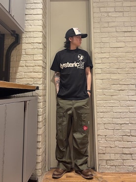 「HYSTERIC GLAMOUR（ヒステリックグラマー）のHEAVY EFFECTS Tシャツ（Tシャツ/カットソー、ブラック系）」を使った、Mitsuさん（メンズ・170cm）の秋コーディネート