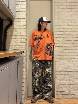「HYSTERIC GLAMOUR（ヒステリックグラマー）のMETAL GUID ポロシャツ（ポロシャツ、オレンジ系）」を使った、Mitsuさん（メンズ・170cm）の秋コーディネート