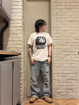 「HYSTERIC GLAMOUR（ヒステリックグラマー）のCMR加工 ストレートデニムパンツ（デニムパンツ、ブルー系）」を使った、Mitsuさん（メンズ・170cm）の秋コーディネート