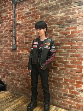 「アイテム（その他アウター、ブラック系）」を使った、AMさん（レディース・151cm）の秋コーディネート