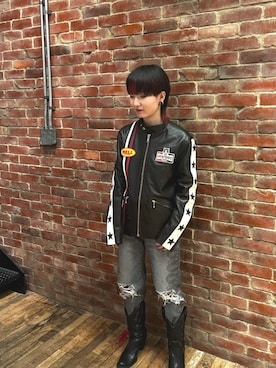 「アイテム（その他アウター、ブラック系）」を使った、AMさん（レディース・151cm）の秋コーディネート