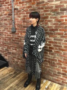 「HYSTERIC GLAMOUR（ヒステリックグラマー）のSNAKE LOOP 8分丈クラッシュデニムパンツ（デニムパンツ）」を使った、AMさん（レディース・151cm）の秋コーディネート