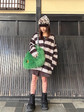 「HYSTERIC GLAMOUR（ヒステリックグラマー）のTYPE LOGO柄ジャカード チビTシャツ（Tシャツ/カットソー）」を使った、AMさん（レディース・151cm）の秋コーディネート