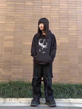 「アイテム（アクセサリー、ブラック系）」を使った、AMさん（レディース・151cm）の冬コーディネート