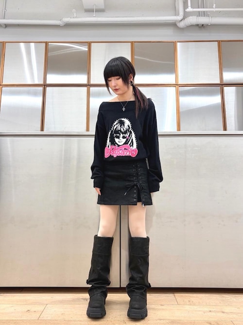 APPLE PANDA刺繍 サイドレースアップデニムミニスカート（デニム