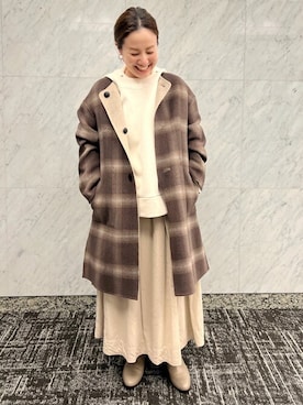 「リバーシブル」｜「アイテム（ノーカラーコート）」を使った、kayoさん（レディース・150cm）の冬コーディネート