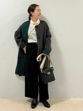 「アイテム（ノーカラーコート）」を使った、kayoさん（レディース・150cm）の冬コーディネート