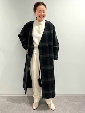 「アイテム（ノーカラーコート）」を使った、kayoさん（レディース・150cm）の冬コーディネート