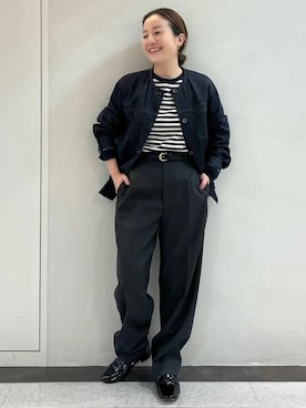 「アイテム（ノーカラージャケット）」を使った、kayoさん（レディース・150cm）の秋コーディネート