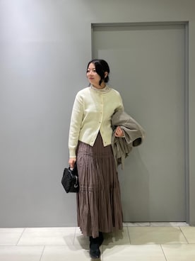 「アイテム（ノーカラーコート、ブラウン系）」を使った、Shioさん（レディース・161cm）の秋コーディネート