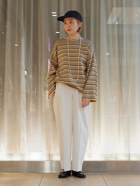 「アイテム（キャップ、ブルー系）」を使った、駒谷さん（レディース・160cm）の夏コーディネート