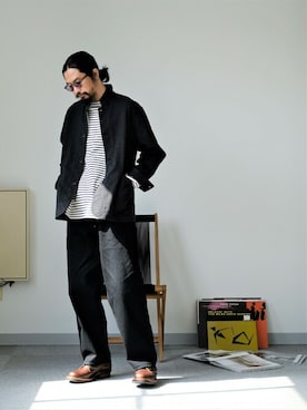 「バスクシャツ」｜「アイテム（ブルゾン）」を使った、ARKnets STAFFさん（メンズ・183cm）の春コーディネート